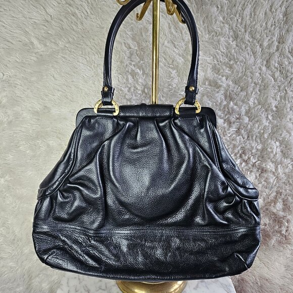 Ellen Tracy Sandalia Purse Black Leather Handbag Bag/ Satchel - Picture 3 of 10